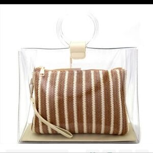 Madison West clear bag two in one woven‎ tan boho